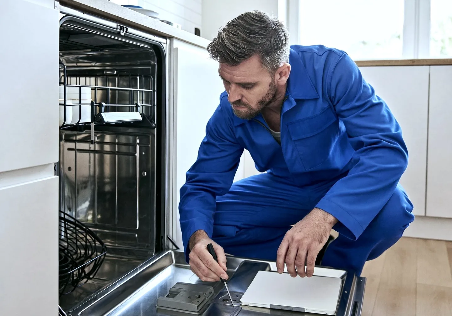 Servicetechniker repariert einen Geschirrspüler