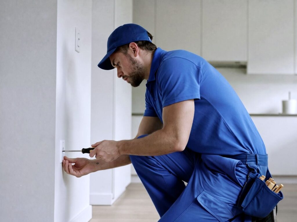 Elektriker montiert eine Steckdose
