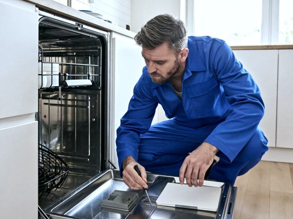 Techniker repariert einen Geschirrspüler